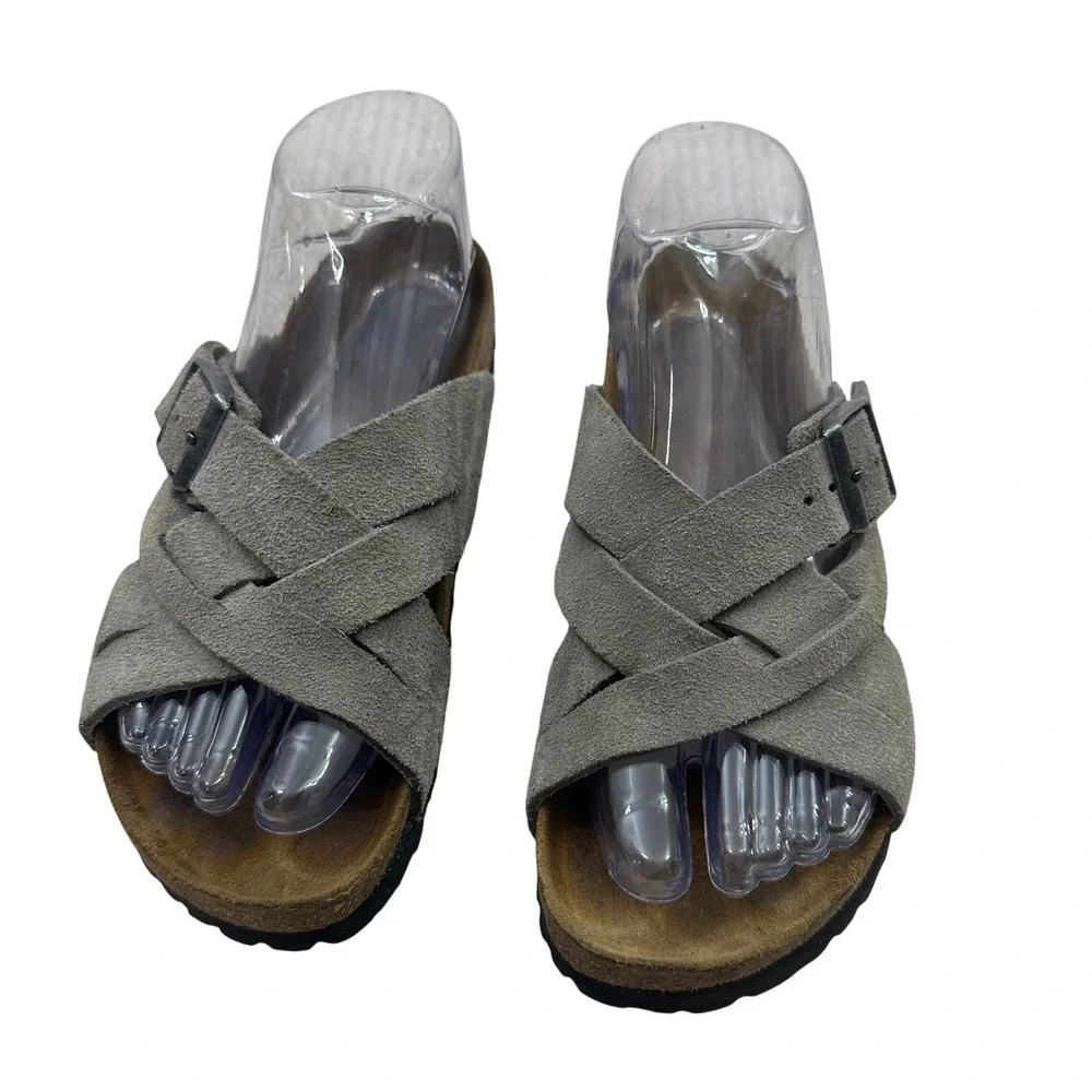 Birkenstock Lugano Gray Suede Crisscross Strap Sandals Womens 37 Made in Germany